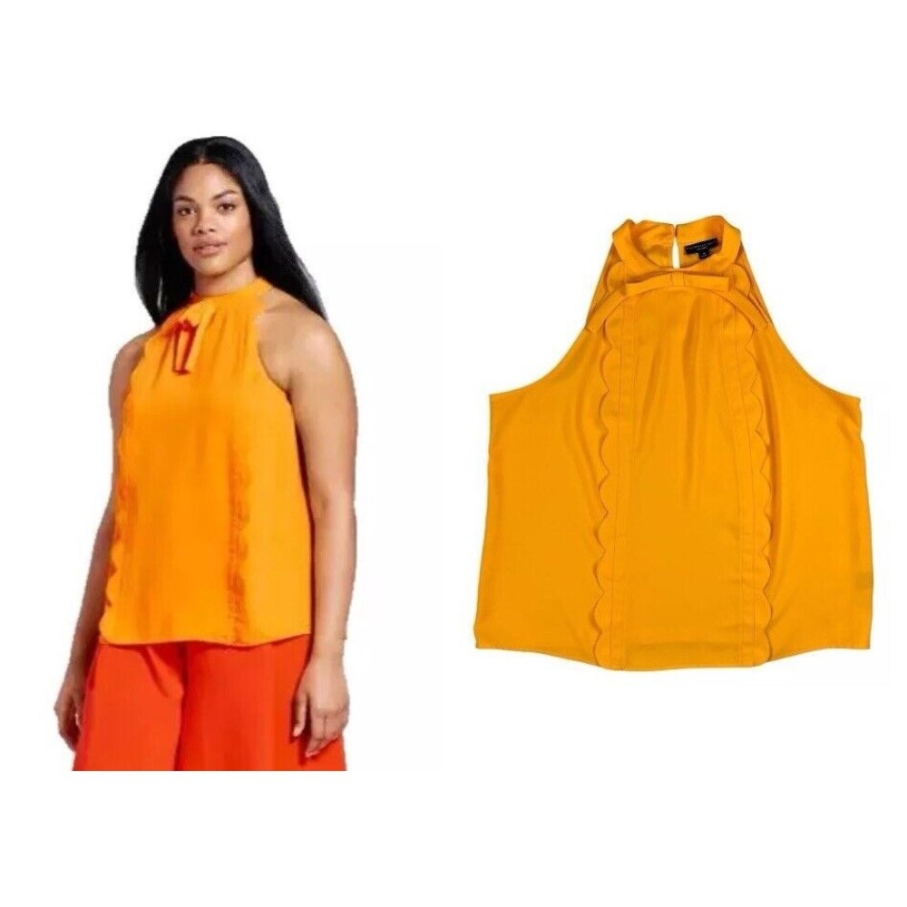 Victoria Beckham for Target Marigold High Neck Top  Size 1X  Scallop Trim